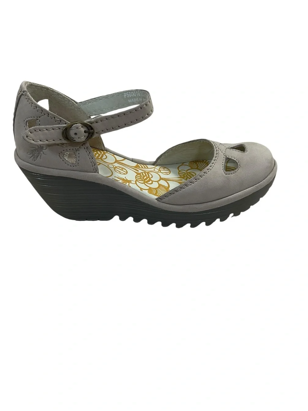 Fly London Yala Taupe Nubuck Leather Mary Jane Wedge Shoes 38 - Picture 2 of 11